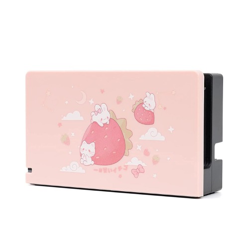 GeekShare Anti Scratch Switch Dock Cover - Hard Faceplate Sleeve Pad für Switch Dock - DIY Ersatzschale Kompatibel mit Nintendo Switch Dock (Strawberry Rabbit) - 