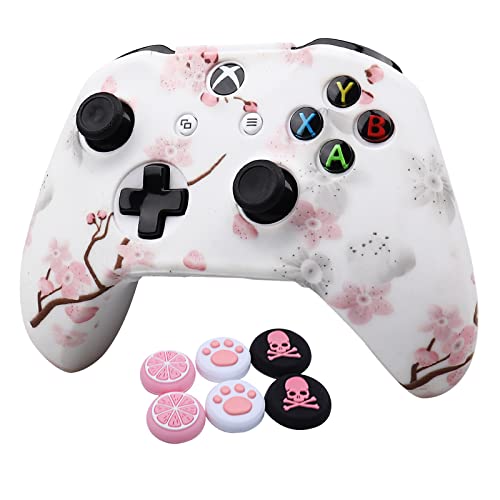 RALAN Cherry Blossoms Skin , Sakura Silicone Controller Cover Skin Protector Compatible for Xbox Ones Controller (Pink Pro Thumb Grip x 2 ,Pink Cat Grips x 2 ,Skull Cap x 2). - Sakura White