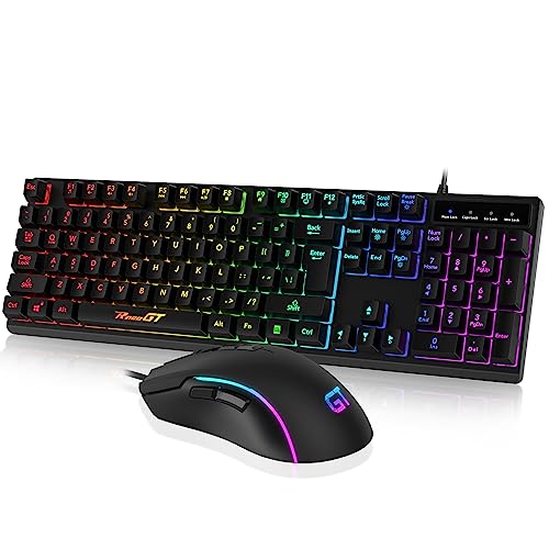 Gaming Keyboard and Mouse, RaceGT USB Backlit 104 Keys Wired Keyboard Gaming, 7 Buttons 6400 DPI Gaming Mouse, Gaming Accessories Compatible with PC Laptop - 2 Keyboard mouse set