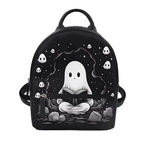 Showudesigns Ghost Purse for Teen Girls Backpack Mini Handbag for Women Gifts Shoulder Bags Casual Daypack with Zipper Cute Handbag Tote Black Skull Halloween Gifts - Cute Ghost