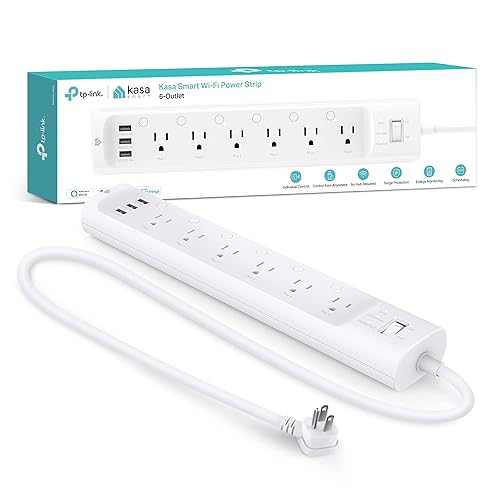 Kasa Smart Plug Power Strip HS300, Surge Protector with 6 Individually Controlled Smart Outlets and 3 USB Ports, Works with Alexa & Google Home, No Hub Required , White - White - 6 Outlets
