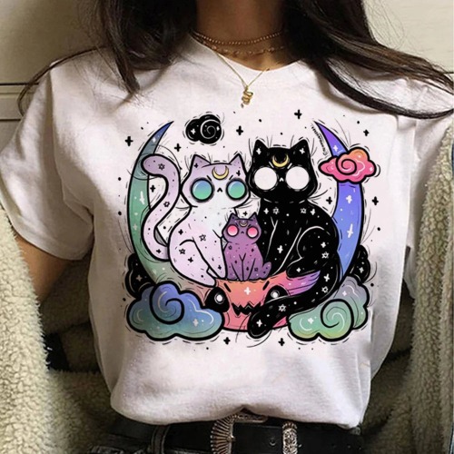 White Goth Cat Themed T-Shirts - 21923 / XS