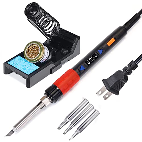 YIHUA 928D-III Soldering Iron,110W High Power, Fully Digital Display °F /°C- Temperature Control Soldering Tool, Accurate 194~896°F, with ON/OFF Switch, Iron Tip, Brass Wool, Automatic Sleep Mode - Advanced Style - Digital Iron (High Power)
