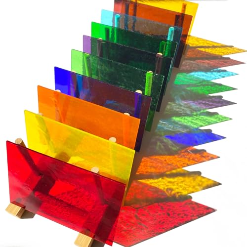 PALJOLLY 9 Pack Transparent Stained Glass Sheets, 4 x 6 inch Cathedral Glass Colored Glass Assorted Colors for Stained Glass Projects and Mosaics - Transparent