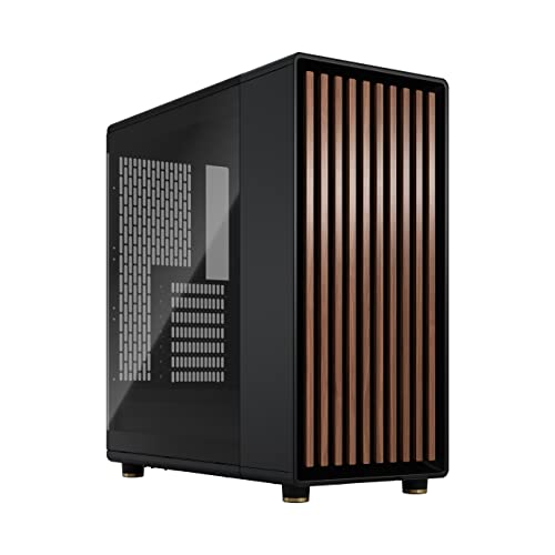 Fractal Design North Charcoal Black Tempered Glass Dark - Genuine Walnut Wood Front - Glass Side Panel - Two 140mm Aspect PWM Fans Included - Type C USB - ATX Airflow Mid Tower PC Gaming Case - Charcoal Black TG