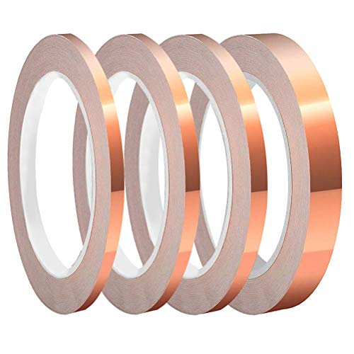 SUMAJU 4 Pack Copper Foil Tape with Conductive Adhesive 4 Sizes (0.2/0.24/0.3/0.4Inch) x22Yards for Guitar and EMI Shielding, Crafts, Electrical Repairs, Grounding - 0.2/0.24/0.3/0.4Inch