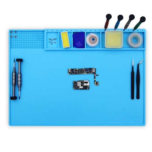 VOTCT Large Silicone Solder Mat Heat Resistant 932℉, Magnetic Repair Mat Has Built-in Ruler and Multiple Storage Areas for Soldering Various Big Electronic Products. Light Blue, Size: 22 x 14 Inch - 202