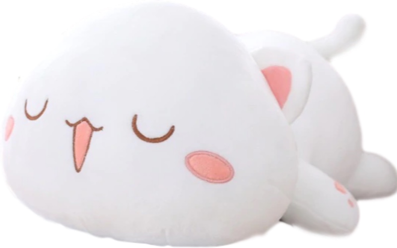 Kawaii Lying Cat Plush (4 VARIANTS, 3 SIZES) - 26″ / 65 cm / White (Sleepy)
