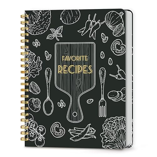 LuBudingJoy Blank Recipe Notebook to Write in Your Own Recipes, Full Page Sprial Hardcover Personal Recipe Organise, Recipe Journal Hold 140 Recipes (Black) - 8.5" x 11" - Black