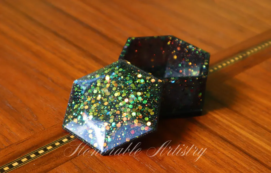 Galaxy Glitter Black Resin Trinket Box