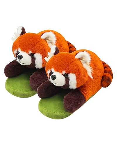 Openhahaha Animal Slippers for Women Mens,Cute Fluffy Slippers for Women, Non-slip Sole,Raccoon Gifts for WomenCartoon, Raccoon Slippers for Women - One Size - Red Panda