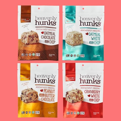 Heavenly Hunks Variety Gift Box - 4 Pack, Oatmeal Chocolate Chip, Peanut Butter Chocolate, Cranberry White Chip & Oatmeal White Chip Cookies Variety Pack, Ridiculously Amazing Healthy Snacks