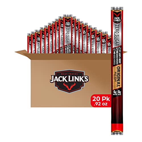 Jack Link's Beef Sticks, Zero Sugar, Original – Protein Snack, Meat Stick with 6g of Protein, Made with 100% Beef, Great Stocking Stuffer Gift, No Added MSG – 0.92 Oz. (20 Count) - Zero Sugar - 0.92 Ounce (Pack of 20)