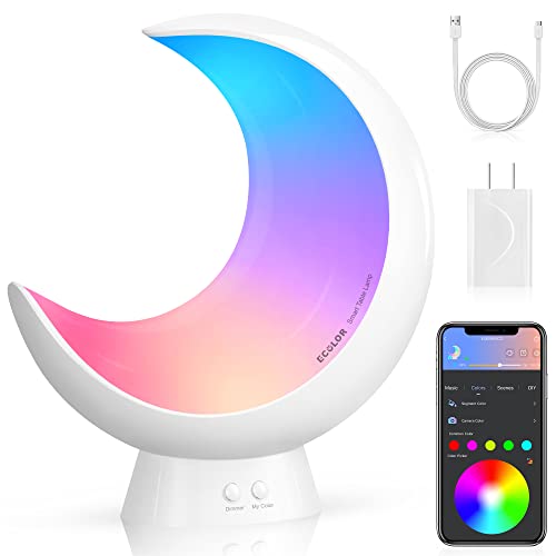 ECOLOR Smart Touch Cordless Bedside Table Lamp, Voice Control for Alexa, APP Control Small Moon Lamp with 20+ Scene Mode, Music Mode & Sleep Mode,6 Way Dimmable Multi-Color & Warm White LED Moon Light - WIFI+Cordless
