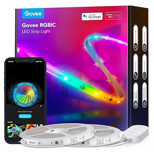 Govee 65.6 feet RGBIC LED Strip Lights for Bedroom, Smart Strip Lights Alexa Compatible, Color Changing LED Lights, Home Decor, 2 Rolls of 32.8 feet - 65.6ft