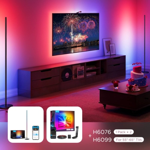 Govee RGBICW Smart Corner Floor Lamp | Black / 2-Pack+H6099