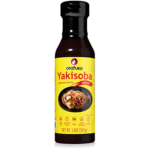 Otafuku Yakisoba Sauce for Japanese Stir Fry Noodles, Gluten-Free & Vegan Yakisoba Sauce Authentic Umami Flavor - No Artificial Flavors, Colors or Preservatives (14 Oz)