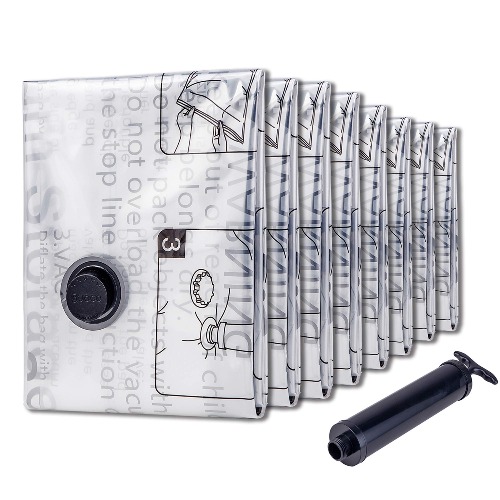 SUOCO Vacuum Storage Bags (8 Small), Space Saver Bags for Clothes, Pillows, Comforters, Blankets Storage, Vacuum Sealer Compression Bags with Travel Hand Pump