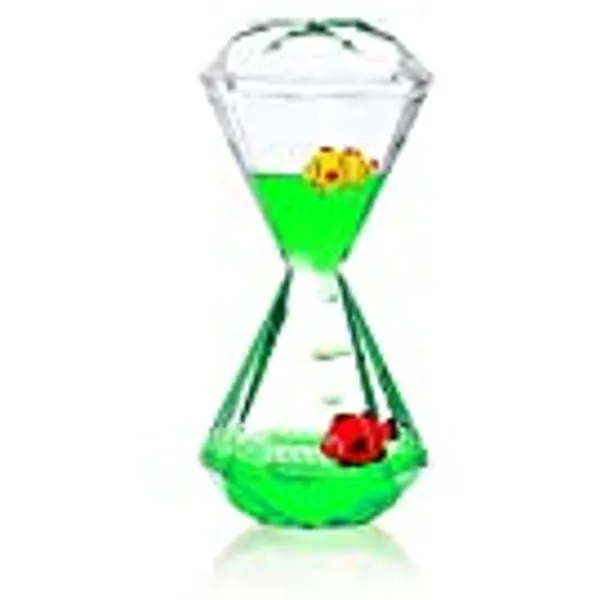 YUE ACTION Liquid Motion Bubbler Floating Sea Creatures, Diamond Shaped Liquid Timer for Fidget Toy,Autism Toys , Children Activity, Calm Relaxing and Home Ornament  (Green Liquid with Fish Toys)
