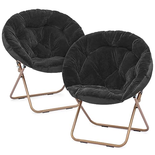 Magshion Round Foldable Oversized Moon Saucer Chair for Adults Large Cozy Chair for Bedroom, Black, Set of 2 - Black