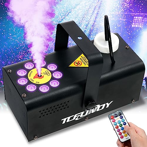 TCFUNDY 500W Fog Machine with 9 LED Lights, Vertical Smoke Machine 12 Color Lights Effect, Portable Fog Maker with Remote Control for Halloween Wedding - Vertical 500W Fog Machine