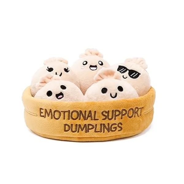 Emotional Support Dumplings by Relatable, Cuddly Stuffed Animals and Toys, Squishy Toys and Plushies, Great Gift Ideas for Loved Ones of All Ages, Includes 5 Plushies with Carrying Basket - Dumplings