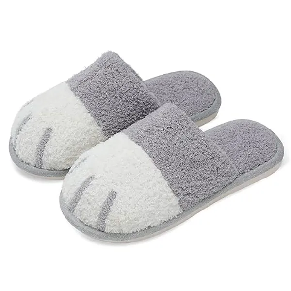 SINNO Cute Animal Slippers for Women Indoor Outdoor Memory Foam House Slippers Soft Warm Cozy Fuzzy Bedroom Non-Slip Shoes Christmas Gift ladies Slippers - 9-10 Women/7-8 Men - Grey