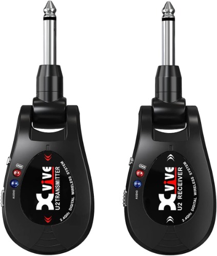 Upgrade Xvive U2 - Sistema inalámbrico para guitarra recargable de 2,4 GHz, transmisor y receptor inalámbrico digital para guitarra eléctrica, bajo, violín, teclado (Negro)