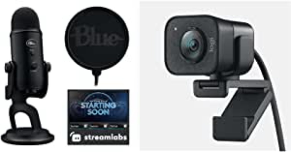 Blue Yeti Game Streaming Kit with Yeti USB Gaming, Podcast Mic, Pop Filter, PC/Mac/PS4/PS5 + Logitech StreamCam for Streaming and Content Creation, Full HD 1080p 60 fps, Smart Auto-Focus - Blackout - Blackout Gaming Microphone Mic + StreamCam