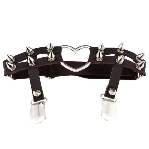 Spiked Heart Garter Belt - Black