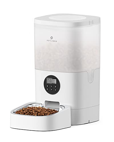 PETLIBRO Automatic Dog Feeder, 6L Dog Food Dispenser with Timer Interactive Voice Recorder, Auto Dog Feeder with Desiccant Bag 1-4 Meals Dry Food - 6L - White Transparent