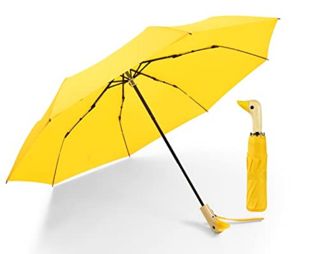 LEAGERA Compact Umbrellas for Rain&Sun, Travel Umbrella Cute Duck Head Handle Design for Girls Gifts, Steady 8 Ribs Folding Umbrella Lightweight and Small - 37inch - Yellow