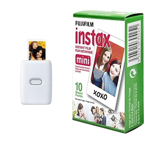 Fujifilm Instax Mini Link Smartphone Printer (Ash White) with Mini Film (10 EXP) - Smartphone Printer + 10 EXP - Ash White