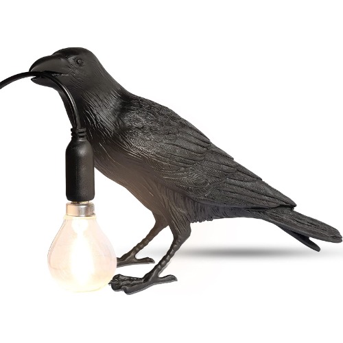 KJYZDYZQ Raven Table Lamp - Crow Desk Lamp - Lifelike Resin Raven Light, Birds Table Light for Bedside Bedroom Living Room Decor (Black)