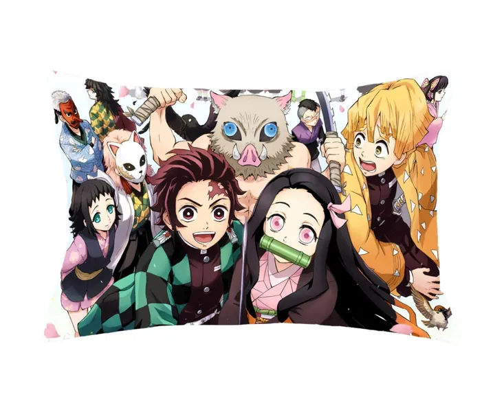 Anime Cute Demon Slayer Pillowcases Pillows Covers Cases Bedroom Decor Decoration Rectangle Two Sides Printed 20"x30" Inch Throw Pillow Case Cushion Cover - Cute Anime-3