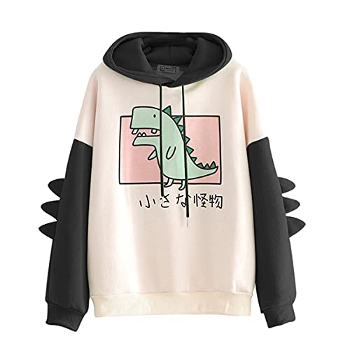 G-Anica Kapuzenpullover Damen Hoodie Langarm Dinosaurier Kawaii Pullover Sweatshirt Cute Casual Tumblr Pulli Sports Oberteile mit Kapuze - Stil 1 - XL