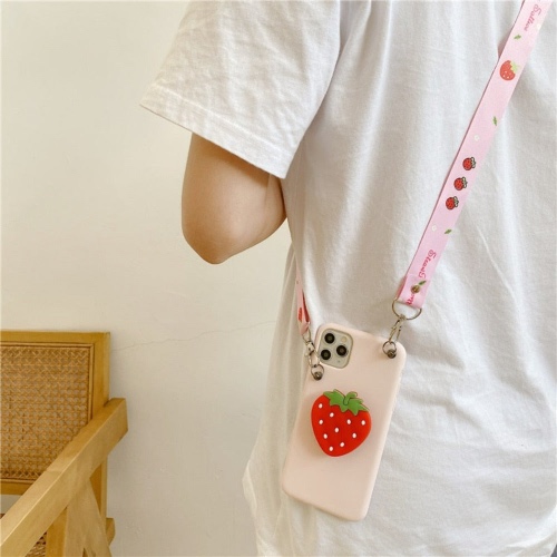 Colorful 3D Fruit Case with Strap for iPhone - iPhone 13 / Strawberry