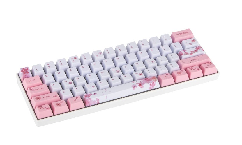 ZMX Cherry Blossom Pink Mechanical Gaming Wired Keyboard, 61 Keys Mini OUTEMU（GAOTE） Hot Swappable Heat Sublimated PBT Type-C Ergonomic Design Gaming Keyboard for Windows/Mac/Android (Blue Switch) - Pink switch
