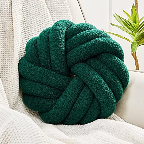 Uvvyui Knot Pillows, 14 Inch Decorative Throw Pillows Round Pillows Cushion, Soft Handmade Knotted Ball Pillow Plush Cushion Home Decor for Bed Couch Living Room (Dark Green, 14 Inch) - Dark Green - 14 Inch
