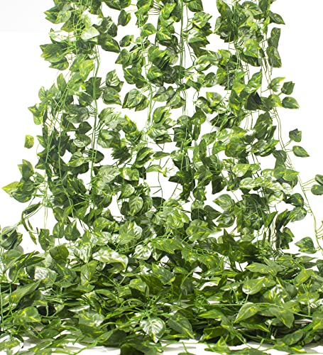 AITISOR 24 Pack 173ft Artificial Ivy Vines Fake Garland Leaves Plants Hanging Greenery Garland for Bedroom Wedding Party Garden Wall Decoration - Green-green Apple
