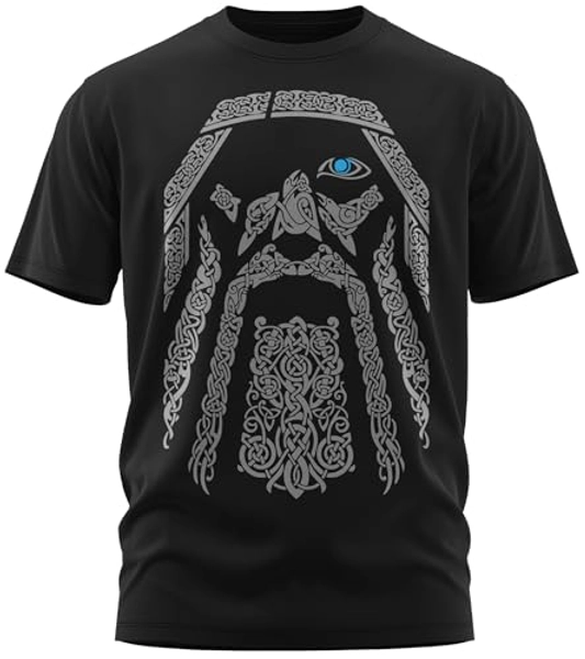 North Wikinger Herren T-Shirt - Odin Nordischer Gott Rabe - Viking Runen Aufdruck - Valhalla Shirt Schwarz - nordische Mythologie Odin Thor