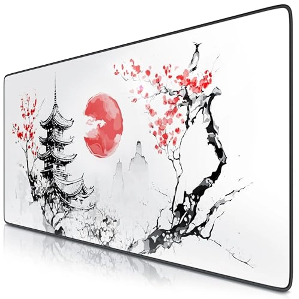 TITANWOLF - XXL Speed Gaming Mauspad Titanwolf Schwarz 900 x 400mm - XXL Mousepad - Tischunterlage Large Size - verbessert Präzision und Geschwindigkeit - Japan Ink Painting Design