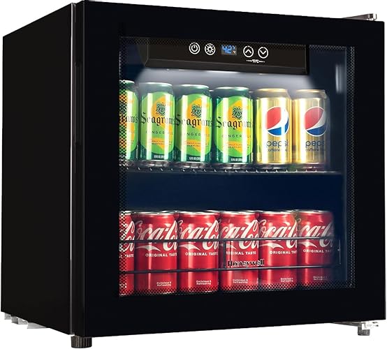 Honeywell Beverage Refrigerator and Cooler, 48 Can Mini Fridge with Glass Door for Soda Beer or Wine for Office or Bar with Adjustable Removable Shelving - 48 can