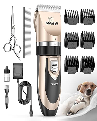 oneisall Dog Shaver Clippers Low Noise Rechargeable Cordless Electric Quiet Hair Clippers Set for Dogs Cats Pets - Gold