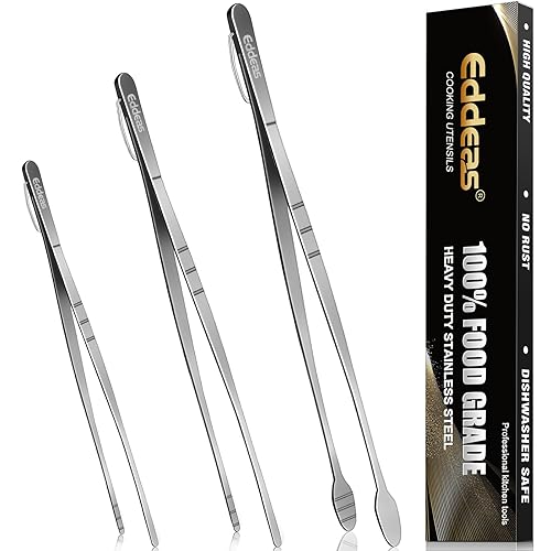 Eddeas Kitchen Tweezers Tongs, Cooking Tweezers Stainless Steel - 3 Size 12'' 10'' & 8 inch Ideal for Meat, pasta, plating and pinching delicate small pieces of food, Set of 3 - 8+10+12 inch - Stainless steel 3 Pcs