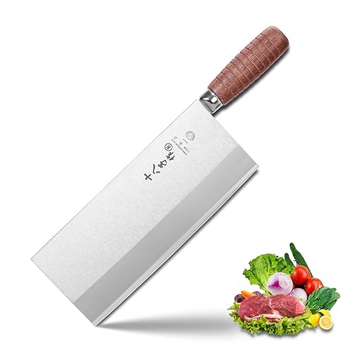 SHI BA ZI ZUO Kitchen Knife Professional Chef Knife Stainless Steel Vegetable Knife Safe Non-stick Finish Blade with Anti-slip Wooden Handle (9 inch) - 9"