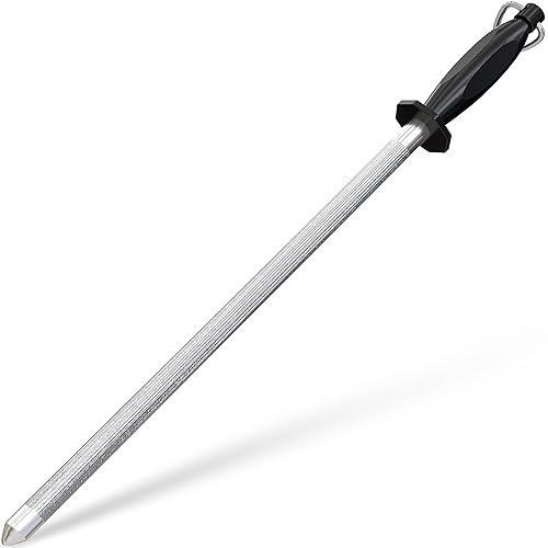 Utopia Kitchen Knife Sharpener Rod 12 Inch, Professional Honing Rod for Knife Sharpening with Hanging Hook, Black - 12 Inch - Black