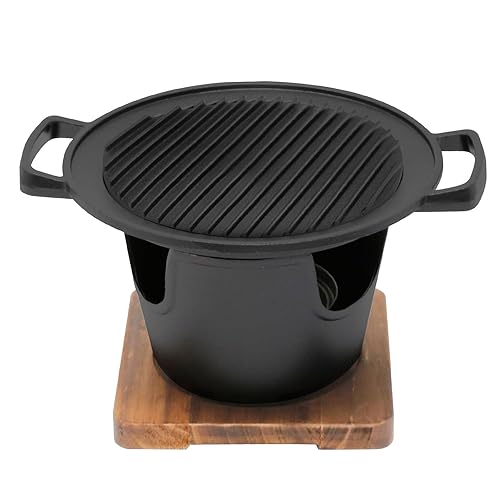 Saihisday 8" Single Person Grill Japanese Hibachi Grill Tabletop Portable Grill Korean BBQ Charcoal Grill Heavy Duty Cast Aluminum Grill Platter