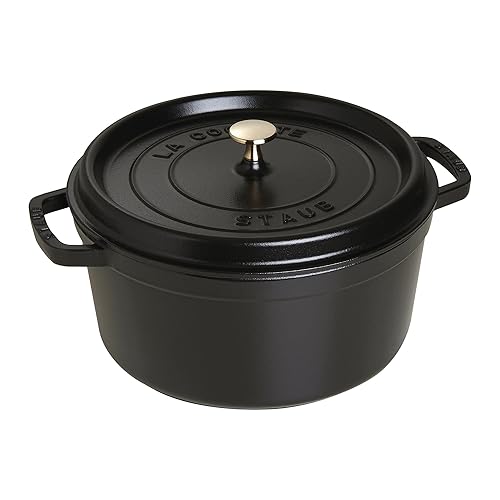 STAUB Cast Iron Dutch Oven 7-qt Round Cocotte, Made in France, Serves 7-8, Black Matte - 7-qt - Black
