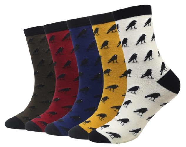 Wish Island Men's 4/5 Packs Fun Crazy Animal Cotton Casual Crew Socks - Crow 351